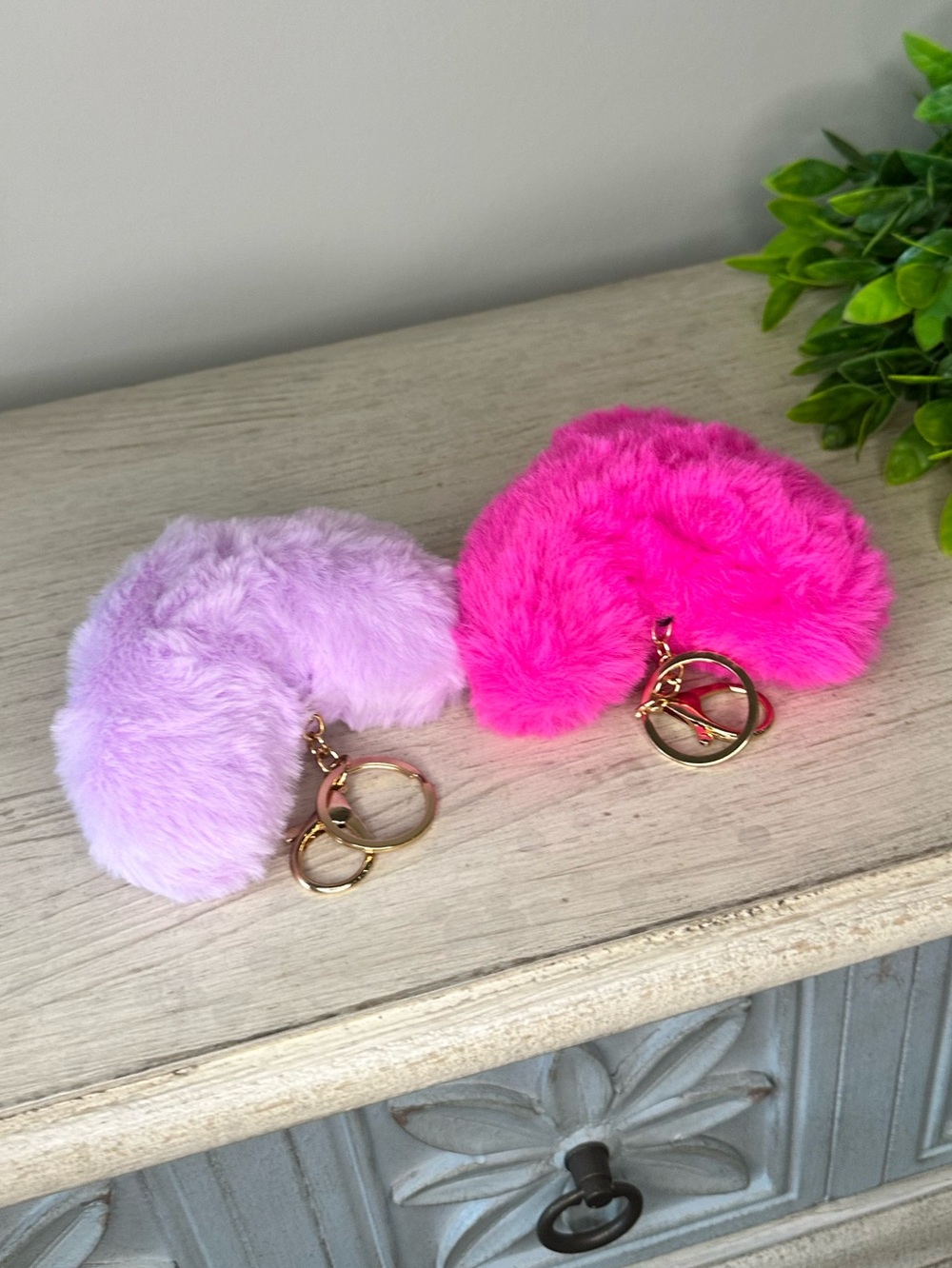 Plush Heart Keychain Pair - Lavender & Hot Pink